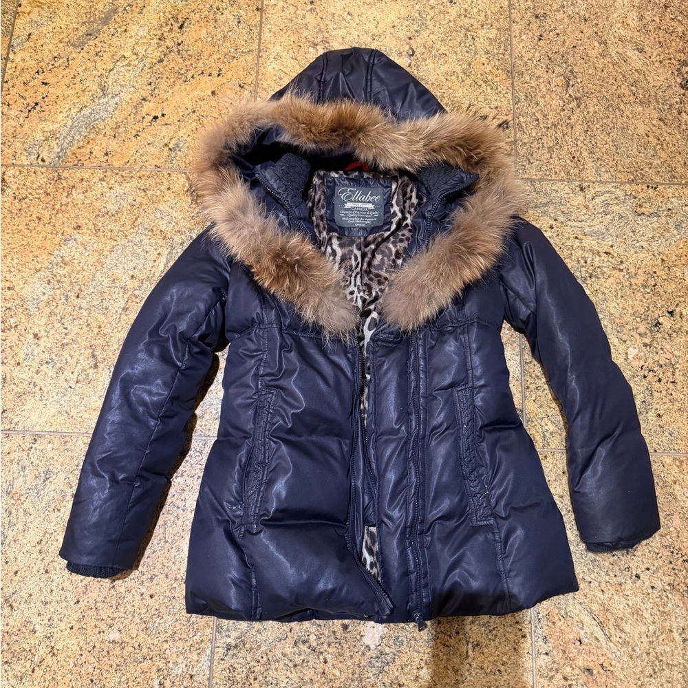 Navy Jacket with Leopard Print Lining